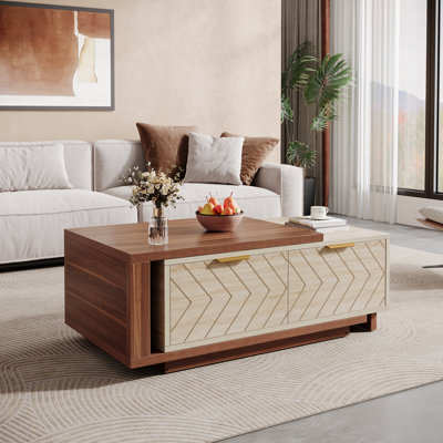 Extendable Coffee Table With 2 Storage Drawers, Dual-Tone Center Table With Sliding Tabletop by Latitude Run