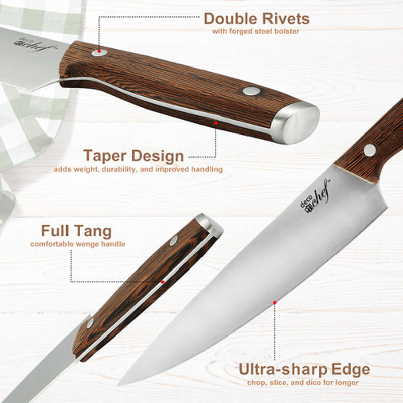 Deco Chef 16-Piece Stainless Steel Knife Set with Wood Handles