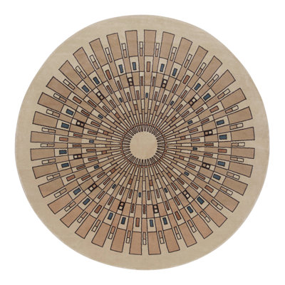 Rug & Kilim’S French Art Deco Style Circle Rug In Beige With Geometric Patterns