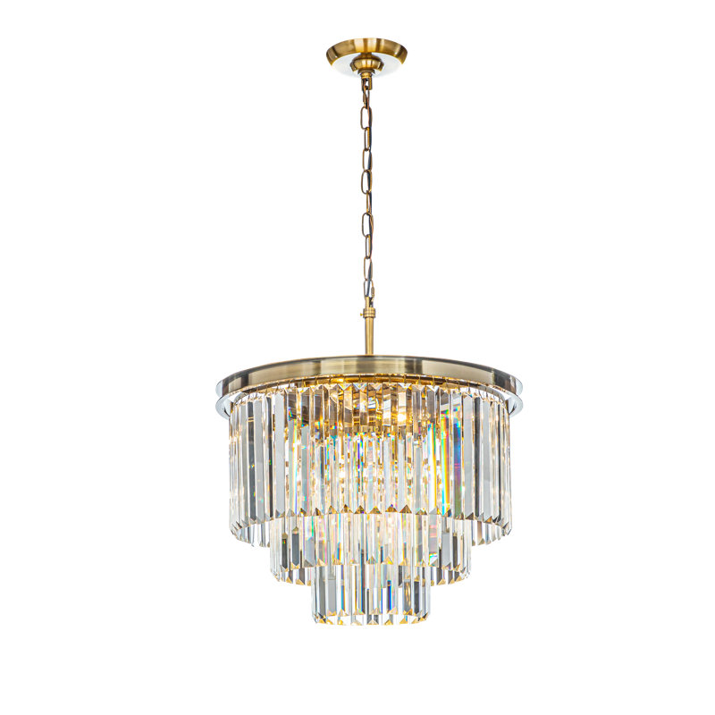 Lustre moderne en cristal à 6 franges 6 lumières, Or