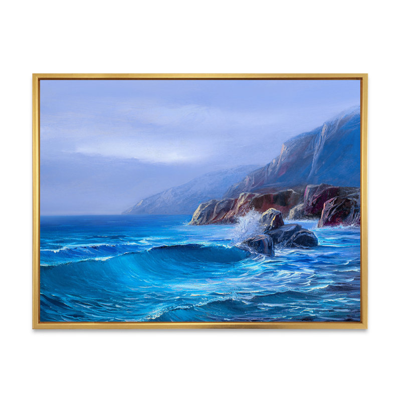 «Morning On Sea Wave Paints On A Canvas», reproduction sur toile, H 12 po x l 20 po x p 1 po, Toile encadrée d'or