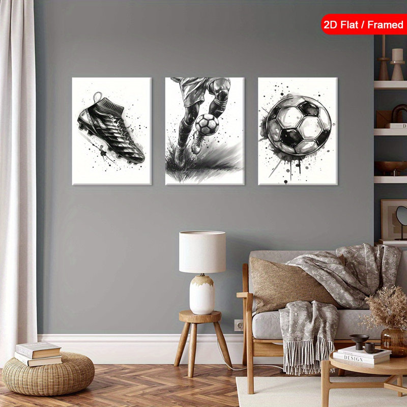 «Soccer Element», reproduction sur toile 3 pièces pour décoration intérieure sportive, 12 x 8 pouces 3 pièces