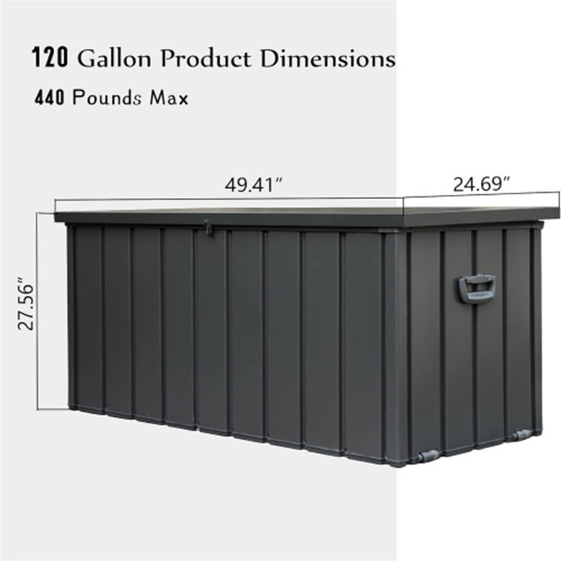 100-Gallon Waterproof Deck Box with Lock, 27.56" H x 49.41" W x 24.69" D, Dark Gray