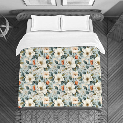 Floral Magnolia Blossoms Floral Bedding Style Duvet Cover White