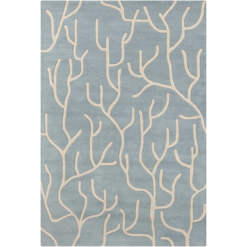 Ailey Authentic Hand-Tufted Handmade Blue & White Modern Abstract Organic Branch Wool Area Rug