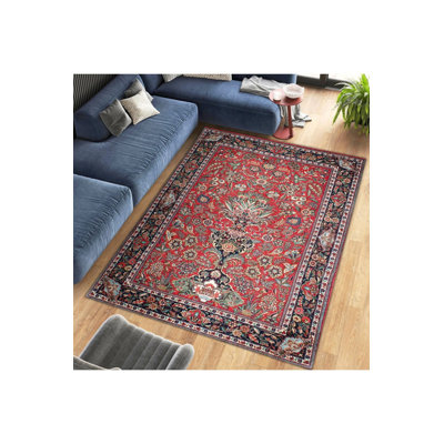 Multi Colour Red Pattern Woven Base Modern Decorative Machine Washable Area Rug