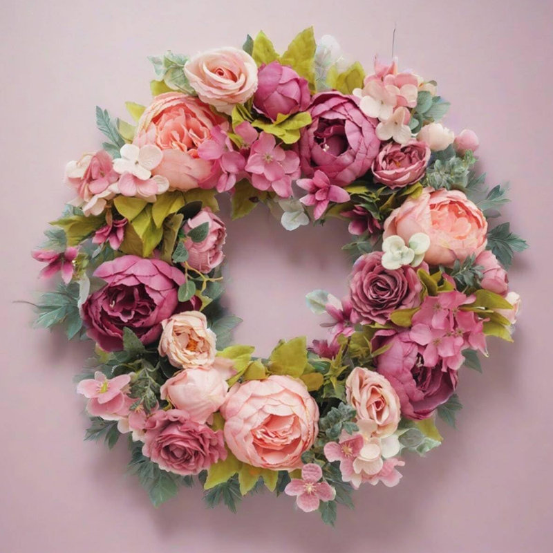 Artificial Peony Flower Wreath, Spring Peony Simulation Flower, Used for Front Door Christmas Weddings, Parties, Decoration