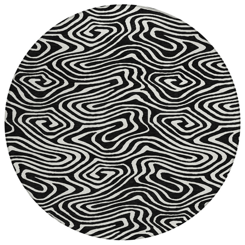 Evalora Black Washable Indoor-Outdoor Rug - , 2'3" x 7'6"