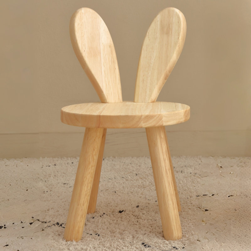 Solid Wood Rabbit Stool with Ear Backrest, Wood