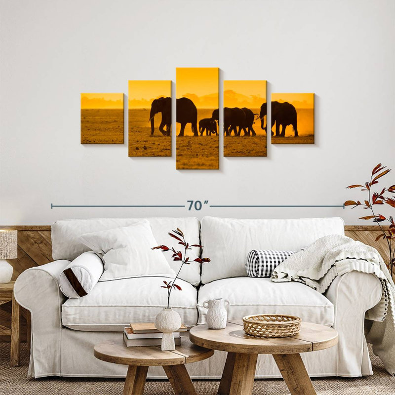 Silhouettes d'éléphants d'Afrique, H 24 po x l 55 po