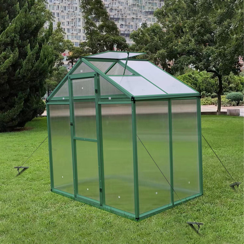 6X4 Ft Aluminum Greenhouse - Weather- Polycarbonate Cover Heavy Duty, Windproof, Blocking, Spacious Walk-In With Good Drainage System For Backyard Terrace Garden Panels All Season Use Excellent