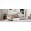 Lit plateforme simple Clean Silhouette, lit d'invité neutre en lin beige tapissier taille simple avec éclairage DEL et lit gigogne intégré