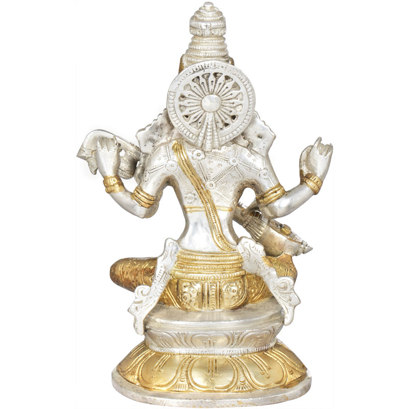 Figurine déesse Saraswati assise sur un lotus, Argent / or