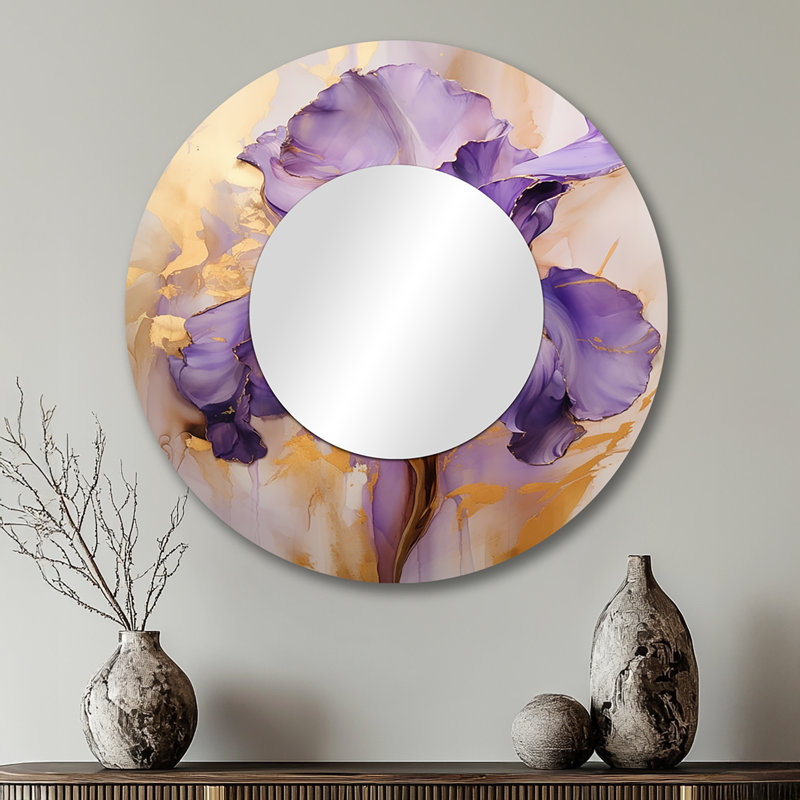 Golden Iris - Rêve mauve - grand miroir mural, miroir rond traditionnel, 29 po x 29 po