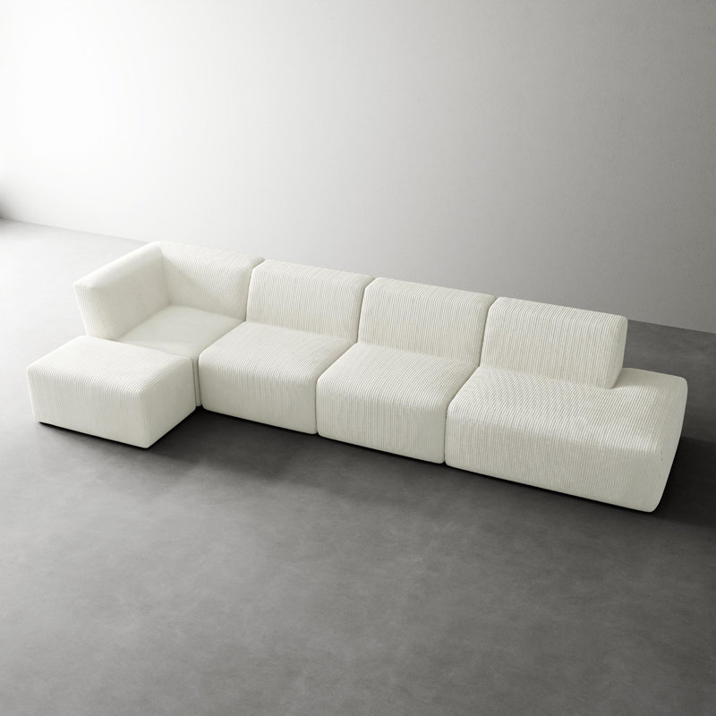 5 Seater Corduroy Seating Component, Left Hand Facing, Beige Corduroy