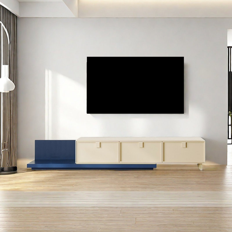 Meuble télé bleu rétractable, 62.99"
