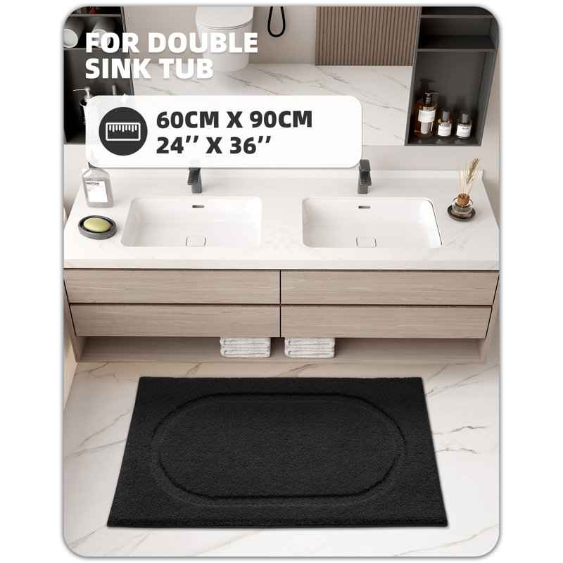 Wesleigh Non-Slip Bath Rug, 24" W x 36" L, Black