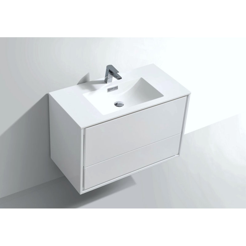 Trieu 35.5 " W Single Vanity Bathroom Vanity With Acrylic Top, Gloss White