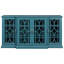 Meuble télé 63 po bleu turquoise - Grand espace de rangement, 4 portes avec 6 tablettes réglables, poignées rétro, style classique, finition lisse.