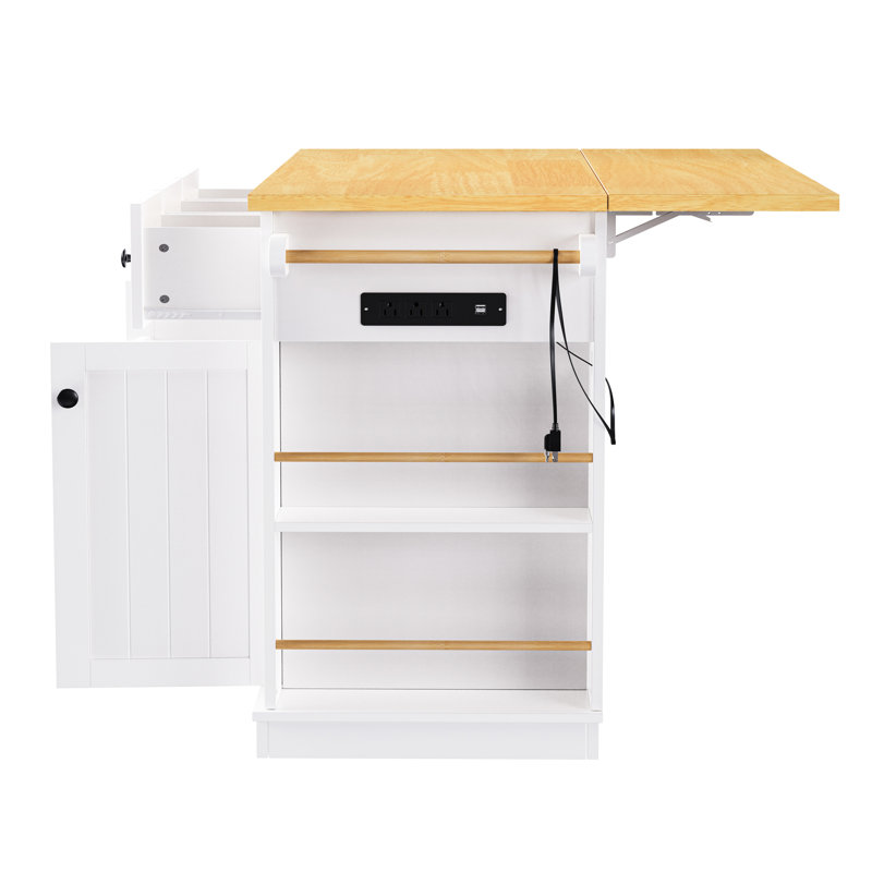 Îlot de cuisine blanc de 53 po avec 2 tabourets, prise de courant intégrée, 5 tiroirs mobiles, support de rangement interne, abattant, 3 tiroirs pour la salle à manger classique et classique, connecteur d'entrée de 53 po, portatif