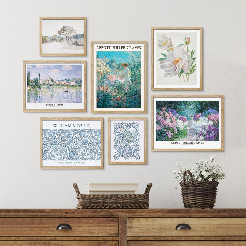 Collage Morris Monet, fleurs sauvages, art rétro abstrait pour le salon, la chambre à coucher, le bureau, impression sur bois, 7 pièces