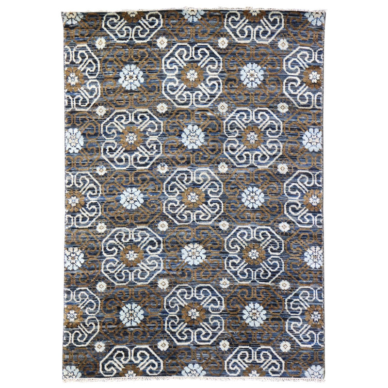 Khotan Wool Geometric Area Rug in Brown/Charcoal/White, Rectangle 5' x 7'