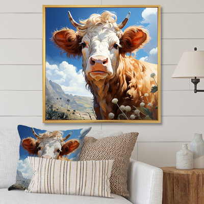 Portrait de vache dans une prairie fleurie - vache, art mural