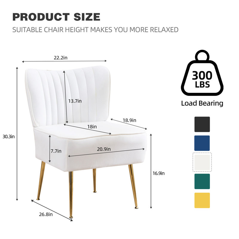 Chaise d'appoint d'appoint avec pieds dorés, Velours blanc