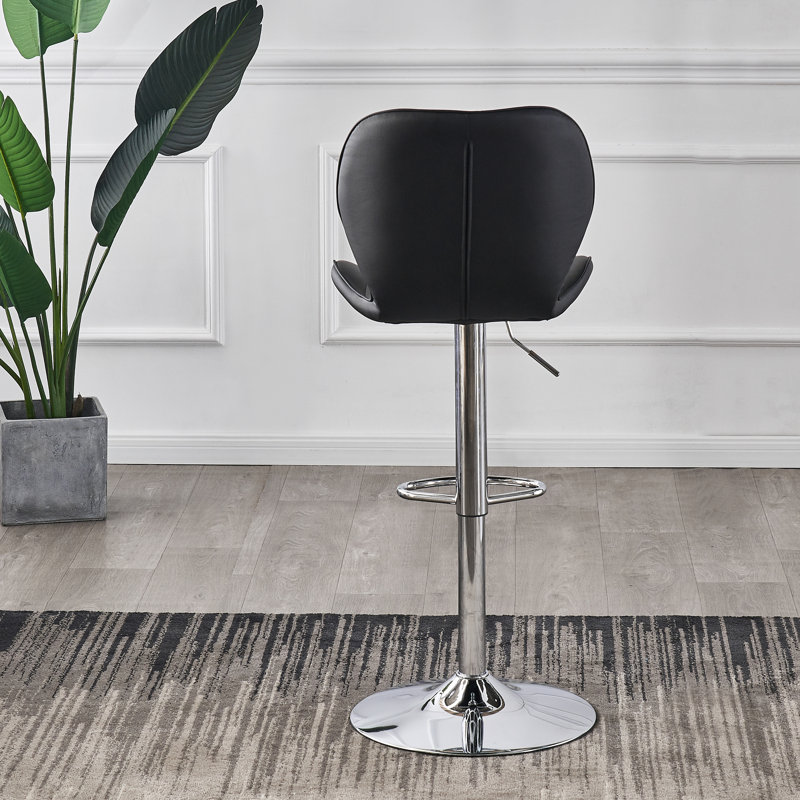 Barirah Swivel Upholstered Adjustable Height Counter Stool with Metal Frame, Black