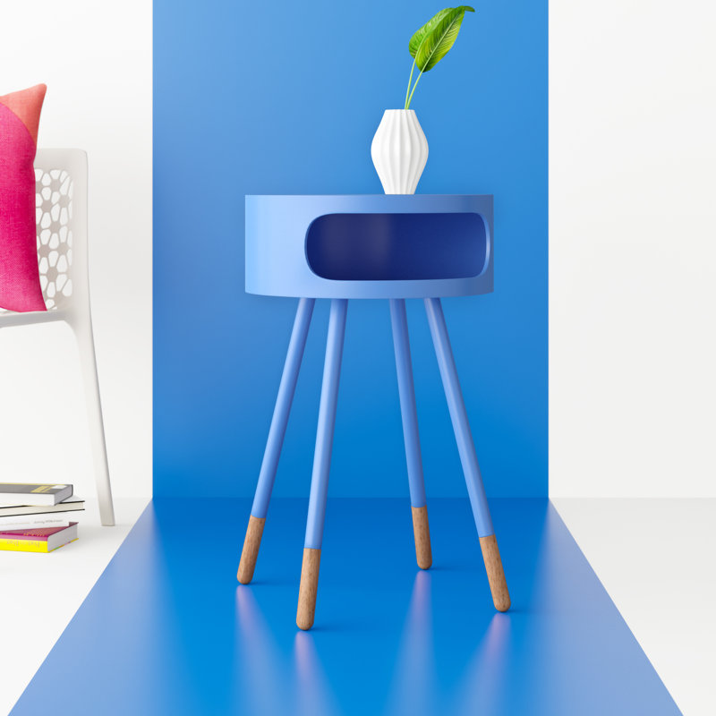 Table de bout ronde avec rangement Navarro, Bleu clair