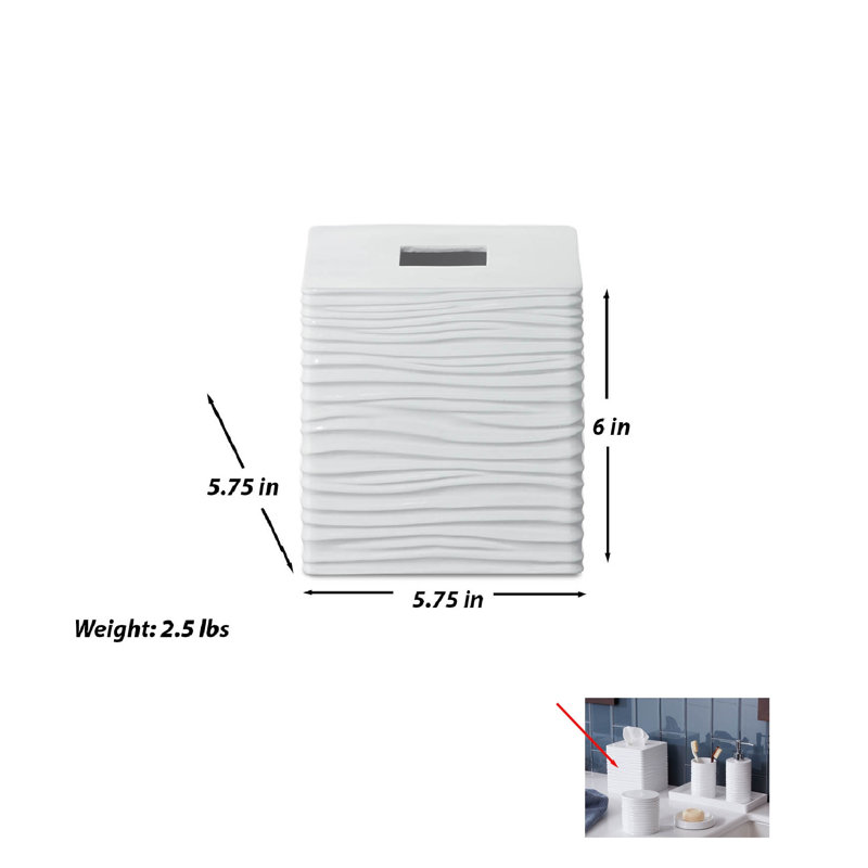 White Ceramic Rippled Tissue Box Cover