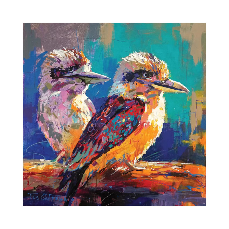 Paire Kookaburra par Jos Coufreur - Estampe numérique sur toile tendue avec châssis, H 12 po x l 12 po x P 0,75 po