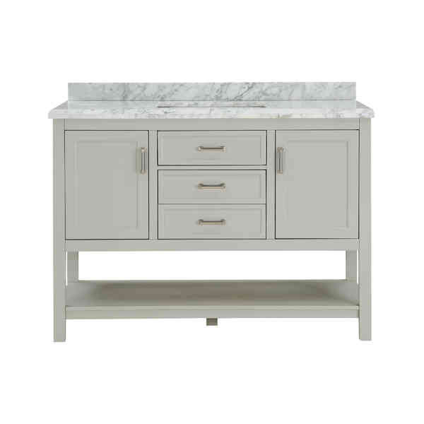 Meuble-lavabo simple 49 po avec dessus en marbre de Carrare Pfarr, Gris