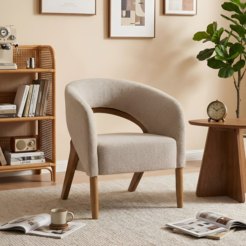 Modern Accent Chair Upholstered Reading Chair Comfy Sofa Chair With Soild Wood Legs For Living Room Bedroom, Oatmeal