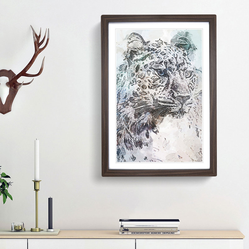 The Portrait of a Cheetah in Abstract - Picture Frame Painting Print on MDF, 48cm H x 36cm W x 2cm D, Walnut Framed