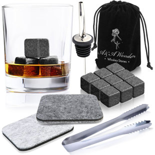 Whiskey Stones Gift Set for Men | Whiskey Glass and Stones Set with Wooden  Army Crate, 8 Granite Whiskey Rocks Chilling Stones and 10oz Whiskey