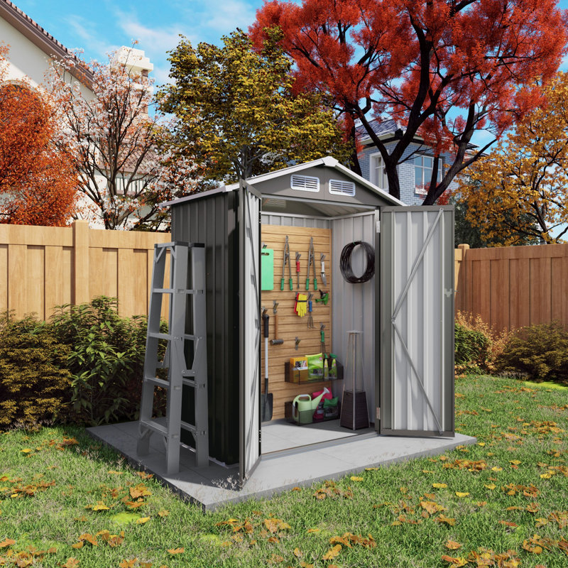 Gray 5X3 Ft Metal Outdoor Tool Shed With Waterproof Roof And Lockable Door, Ideal For Sundries Sports Equipment In Patio, Thoughtful Details Storage Gray, Peaked Roof, , Suitable Multi - Scenario