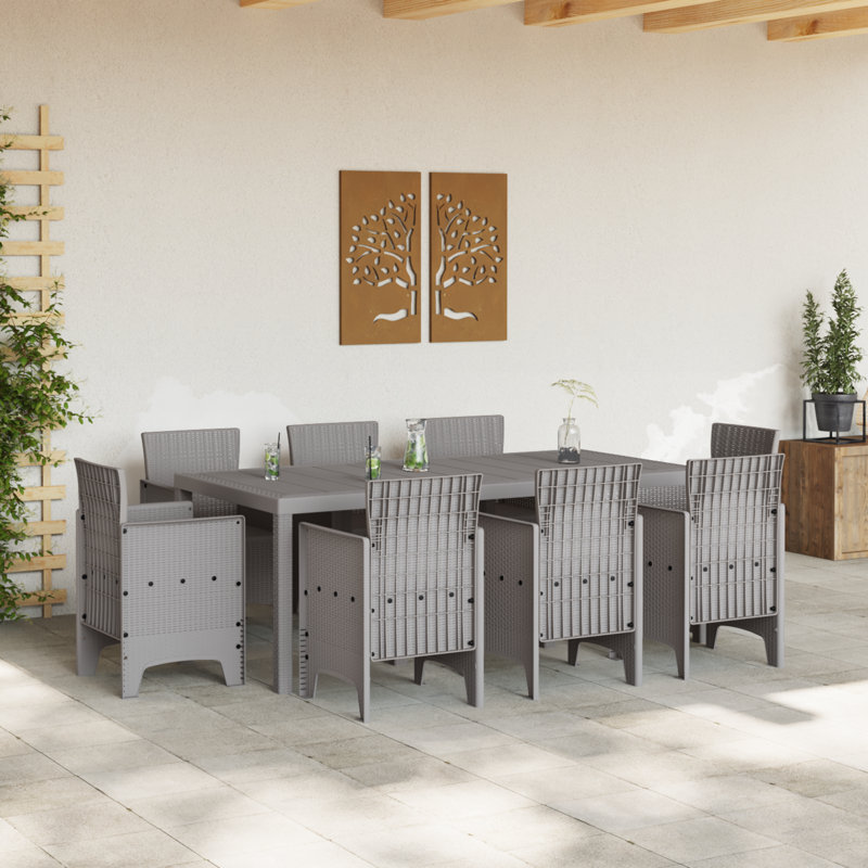 Garden Dining Set 9 Pcs Polypropylene, Light Grey, Grey