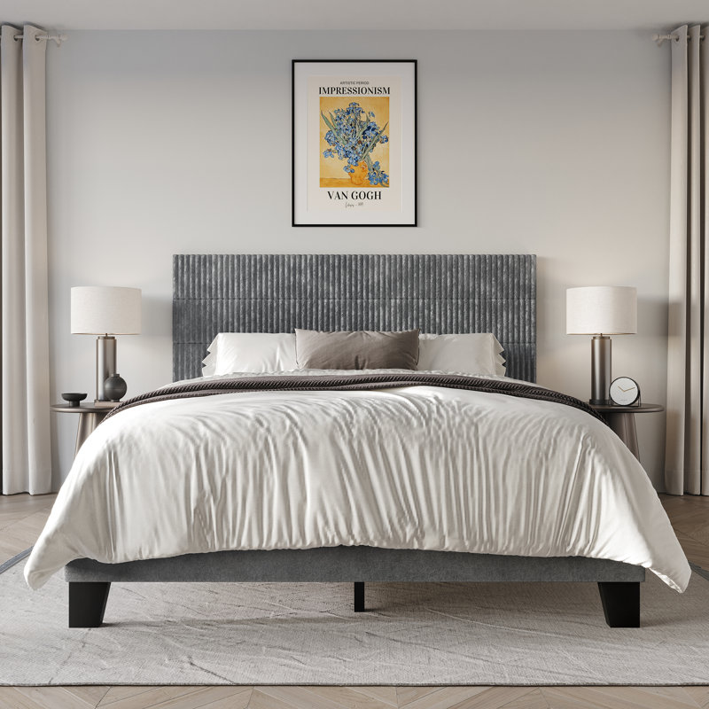 Lit plateforme tapissier Muehlebach, Simple, Gris