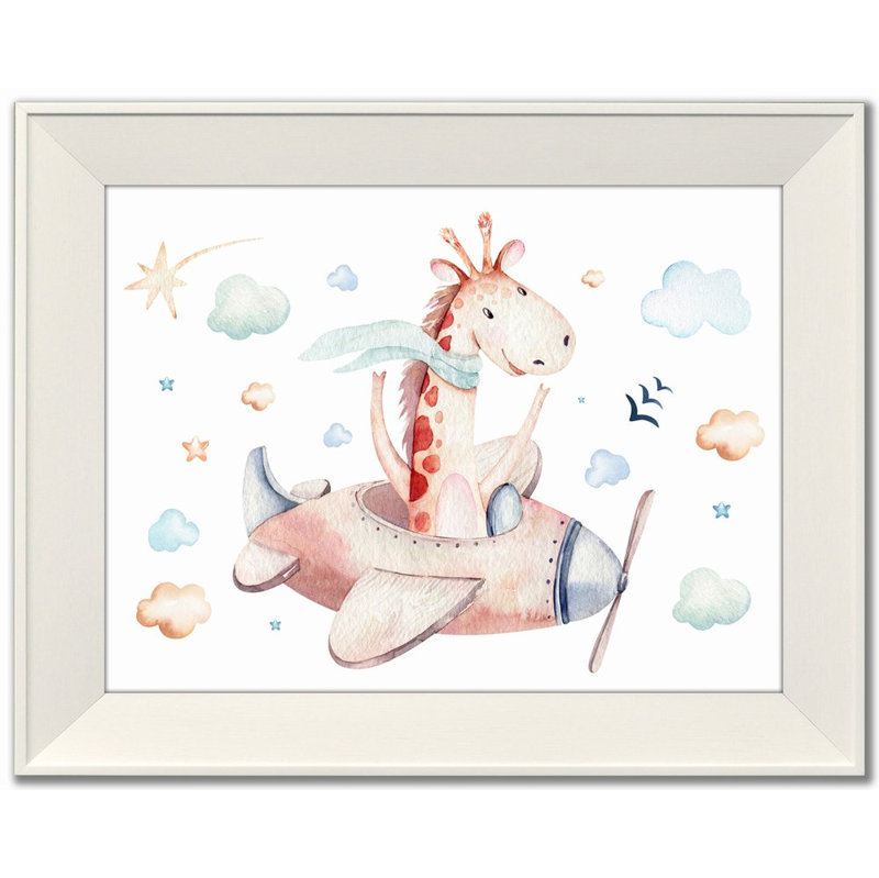 Girafe sur toile, Cadre d'angle fermé blanc, H 15,5 po x l 19,5 po x P 1 po