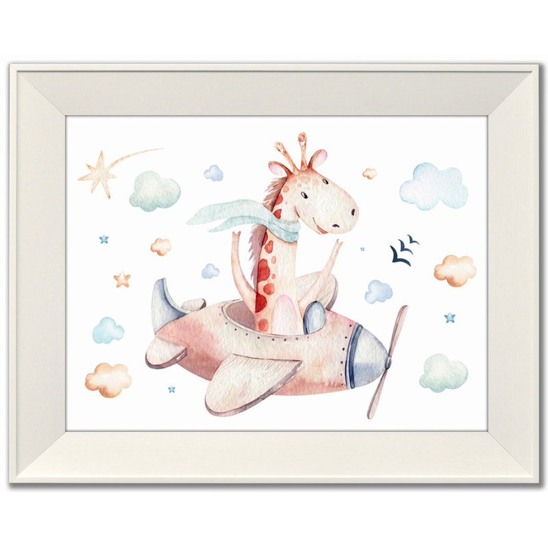 Girafe sur toile, Cadre d'angle fermé blanc, H 15,5 po x l 19,5 po x P 1 po