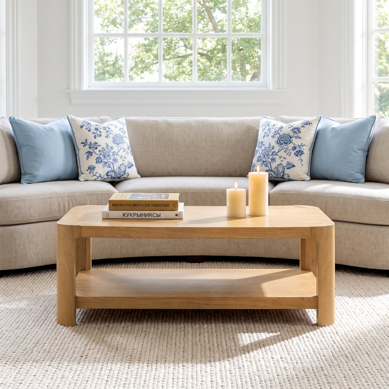 Table basse moderne Alonso 47,875'' (121,6 cm) de largeur, en placage de frêne de Mandchourie, avec plateau épais et finition protectrice durable.