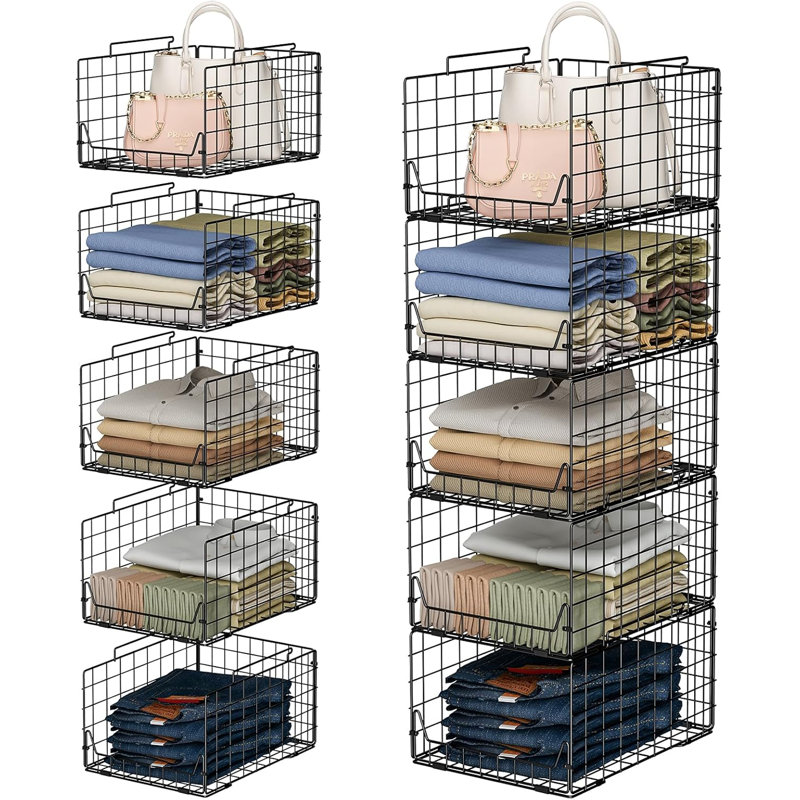 4-Tier Stackable Closet Organizer Shelf Foldable Metal Storage Bins
