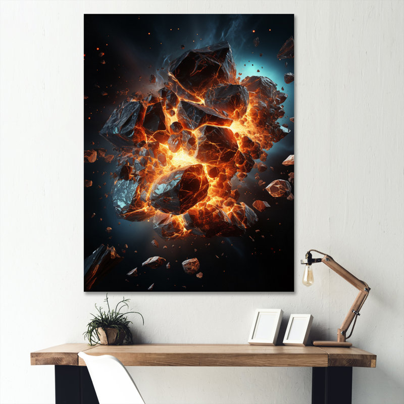 Asteroids planète orange I - salon d'art mural Asteroids, H 40 po x l 30 po x P 1,5 po, Toile tendue