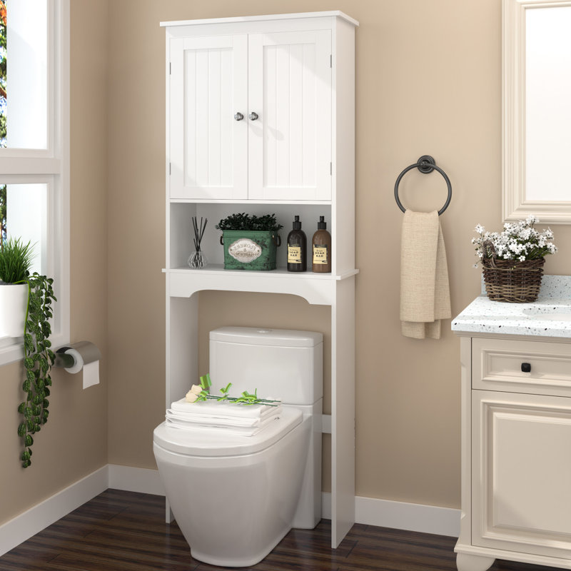 Armoire de rangement au-dessus de la toilette, tablette de salle de bain en bois blanc avec panneau de rangement réglable pour toilette, panneau d'armoire