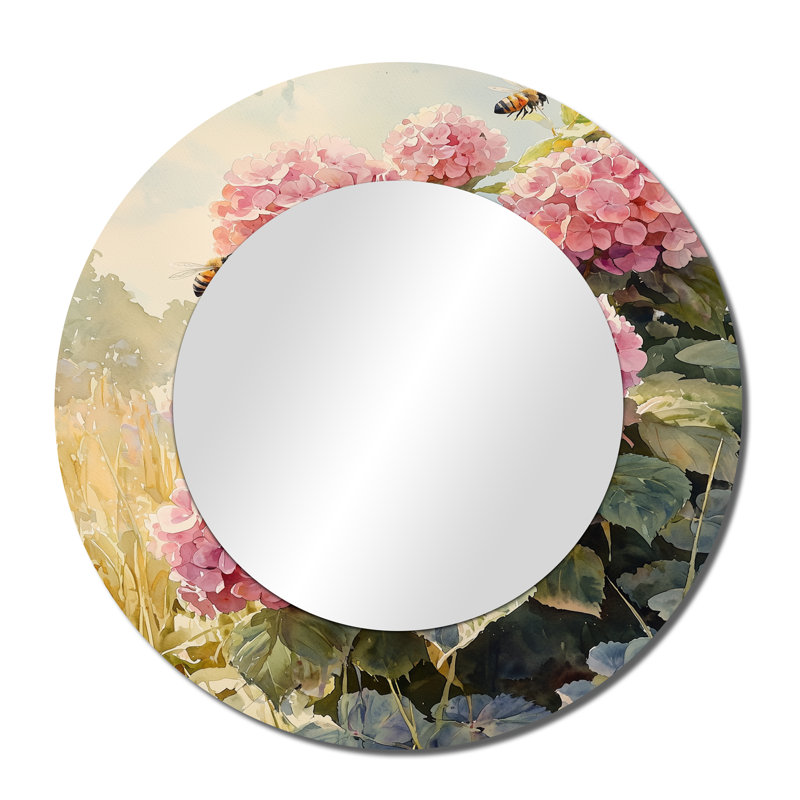 Hydrangeas In The Clover Field I - Floral Mirror Wall Decor - Printed On Metal, 36" x 36"