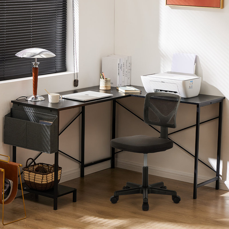 Desk and Chair Set: 49 Inch L-Shaped Computer Desk and Height Adjustable Mesh Chair, Black