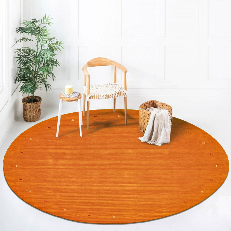 Tapis orange Kashkuli Gabbeh 9 pi 9 po x 9 pi 9 po
