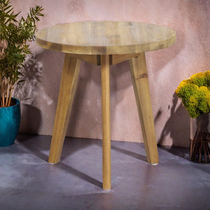 Marina Solid Wood Round Side Table With Three-Leg Base