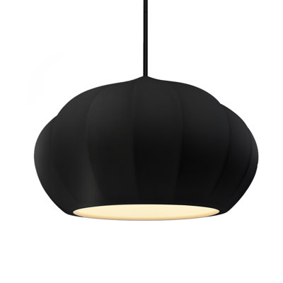 Radiance - Oval Fluted 1-Light Pendant - Carbon - Matte Black - Dark Bronze - Dedicated LED - Black Cord